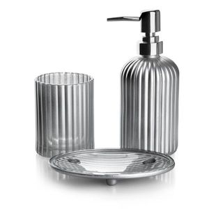 Bathlab Koupelnová sada ARI 400ml stříbrná - dávkovač s držákem mýdla + kelímek na zubní kartáček obraz