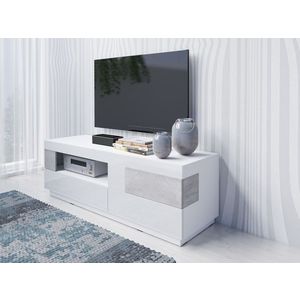 SCHIAHOT televizní stolek 2S1V, bílá/bílý lesk/beton colorado obraz