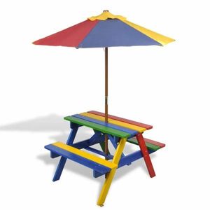 Dětský piknikový stůl s lavičkami a slunečníkem, Dětský piknikový stůl s lavičkami a slunečníkem obraz