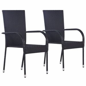 Zahradní stohovatelné židle 2 ks polyratan Černá, Zahradní stohovatelné židle 2 ks polyratan Černá obraz