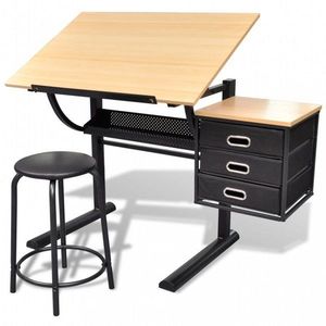 Náklopný kreslicí stůl s židlí a zásuvkami Dekorhome, Náklopný kreslicí stůl s židlí a zásuvkami Dekorhome obraz