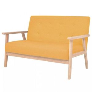 Dvoumístná sedačka textil / dřevo Dekorhome Žlutá, Dvoumístná sedačka textil / dřevo Dekorhome Žlutá obraz