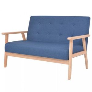 Dvoumístná sedačka textil / dřevo Dekorhome Modrá, Dvoumístná sedačka textil / dřevo Dekorhome Modrá obraz
