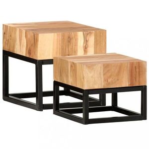 Konferenční stolek 2 ks masivní dřevo Dekorhome Hnědá, Konferenční stolek 2 ks masivní dřevo Dekorhome Hnědá obraz