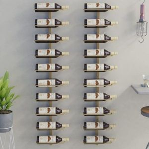 Nástěnný stojan na víno na 20 lahví 2 ks Dekorhome Zlatá obraz