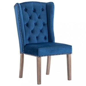 Jídelní židle samet / kaučukovník Dekorhome Modrá obraz