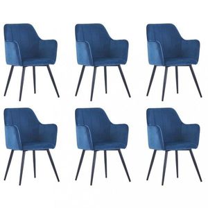 Jídelní židle 6 ks samet / ocel Dekorhome Modrá, Jídelní židle 6 ks samet / ocel Dekorhome Modrá obraz