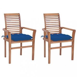 Zahradní jídelní židle s poduškou 2 ks teak Dekorhome Modrá, Zahradní jídelní židle s poduškou 2 ks teak Dekorhome Modrá obraz