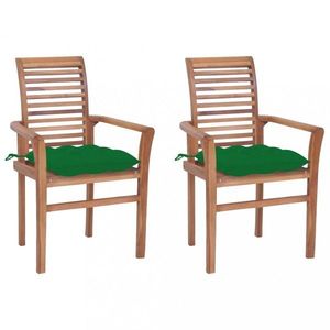 Zahradní jídelní židle s poduškou 2 ks teak Dekorhome Zelená obraz