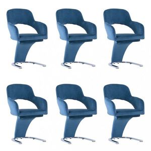 Jídelní židle 6 ks samet / chrom Dekorhome Modrá, Jídelní židle 6 ks samet / chrom Dekorhome Modrá obraz