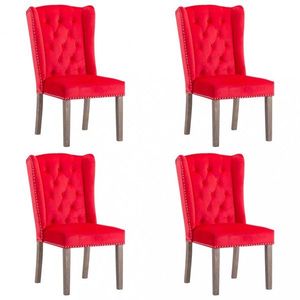 Jídelní židle 4 ks samet / kaučukovník Dekorhome Červená, Jídelní židle 4 ks samet / kaučukovník Dekorhome Červená obraz