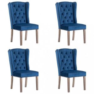 Jídelní židle 4 ks samet / kaučukovník Dekorhome Modrá, Jídelní židle 4 ks samet / kaučukovník Dekorhome Modrá obraz
