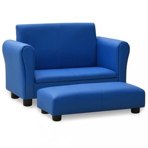 Dětská sedačka s podnožkou umělá kůže Dekorhome Modrá, Dětská sedačka s podnožkou umělá kůže Dekorhome Modrá obraz