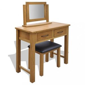 Toaletní stolek s taburetem dub / černá Dekorhome, Toaletní stolek s taburetem dub / černá Dekorhome obraz