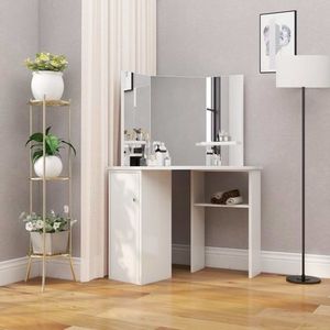 Rohový toaletní stolek bílá Dekorhome, Rohový toaletní stolek bílá Dekorhome obraz