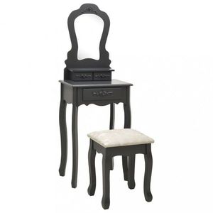 Toaletní stolek s taburetem Dekorhome Tmavě šedá, Toaletní stolek s taburetem Dekorhome Tmavě šedá obraz