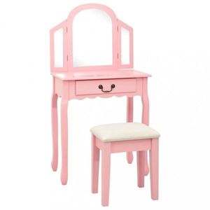Toaletní stolek s taburetem Dekorhome Růžová, Toaletní stolek s taburetem Dekorhome Růžová obraz