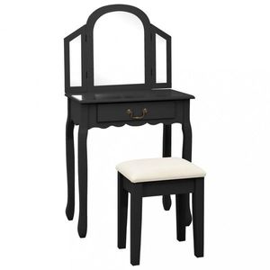Toaletní stolek s taburetem Dekorhome Černá, Toaletní stolek s taburetem Dekorhome Černá obraz