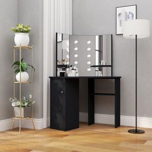 Rohový toaletní stolek s LED Dekorhome Černá, Rohový toaletní stolek s LED Dekorhome Černá obraz