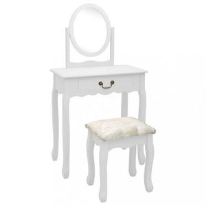 Toaletní stolek s taburetem Dekorhome Bílá, Toaletní stolek s taburetem Dekorhome Bílá obraz