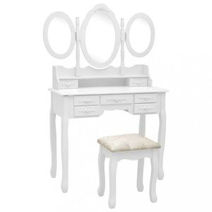 Toaletní stolek s taburetem Dekorhome Bílá, Toaletní stolek s taburetem Dekorhome Bílá obraz
