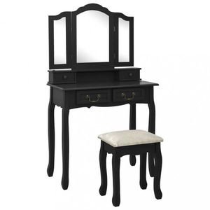 Toaletní stolek s taburetem Dekorhome Černá, Toaletní stolek s taburetem Dekorhome Černá obraz