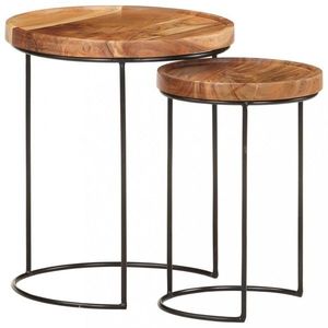 Odkládací stolek 2 ks dřevo / kov Dekorhome Akácie, Odkládací stolek 2 ks dřevo / kov Dekorhome Akácie obraz
