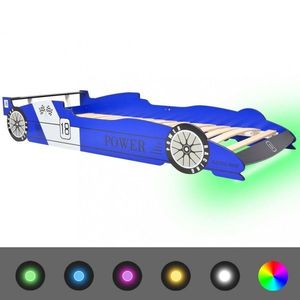 Dětská postel závodní auto s LED světlem Dekorhome Modrá obraz