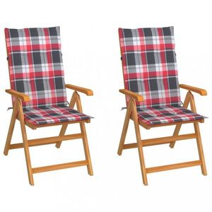 Zahradní židle 2 ks teak / látka Dekorhome Bílá / červená, Zahradní židle 2 ks teak / látka Dekorhome Bílá / červená obraz