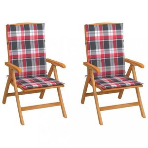 Zahradní židle 2 ks teak / látka Dekorhome Bílá / červená, Zahradní židle 2 ks teak / látka Dekorhome Bílá / červená obraz
