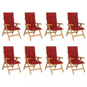 Skládací zahradní židle s poduškami 8 ks teak / látka Dekorhome Červená, Skládací zahradní židle s poduškami 8 ks teak / látka Dekorhome Červená obraz