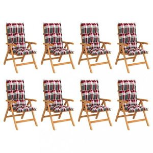 Skládací zahradní židle s poduškami 8 ks teak / látka Dekorhome Bílá / červená, Skládací zahradní židle s poduškami 8 ks teak / látka Dekorhome Bílá / obraz