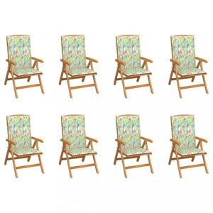 Skládací zahradní židle s poduškami 8 ks teak / látka Dekorhome Květy vzor obraz