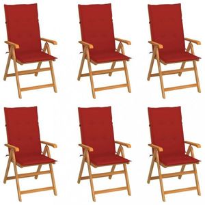 Zahradní židle 6 ks teak / látka Dekorhome Červená, Zahradní židle 6 ks teak / látka Dekorhome Červená obraz