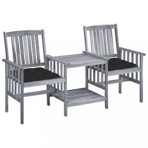 Zahradní židle s čajovým stolkem a poduškami Dekorhome Černá, Zahradní židle s čajovým stolkem a poduškami Dekorhome Černá obraz