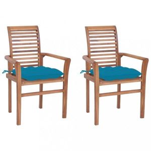 Zahradní jídelní židle s poduškou 2 ks teak Dekorhome Modrá, Zahradní jídelní židle s poduškou 2 ks teak Dekorhome Modrá obraz