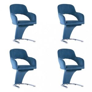 Jídelní židle 4 ks samet / chrom Dekorhome Modrá obraz