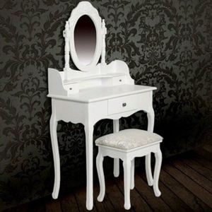 Toaletní stolek s taburetem bílá Dekorhome, Toaletní stolek s taburetem bílá Dekorhome obraz