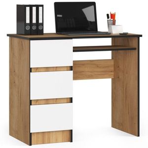 Ak furniture Třízásuvkový počítačový stůl DYENS levý 90 cm tmavě hnědý/bílý dub obraz