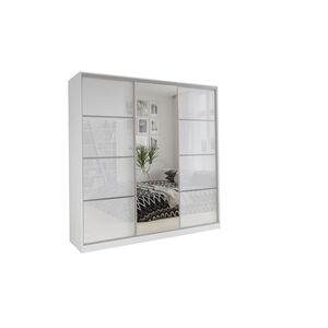Šatní skříň LITOLARIS 200 se zrcadlem, 4 šuplíky a 2 šatními tyčemi, bílý lesk obraz