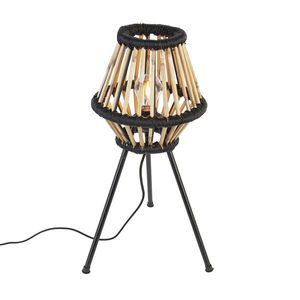 Venkovská stativová stolní lampa bambus s černou - Evalin obraz