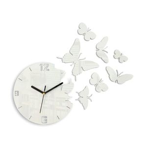 Moderní nástěnné hodiny MOTÝLE WHITE (nalepovací hodiny na stěnu) obraz