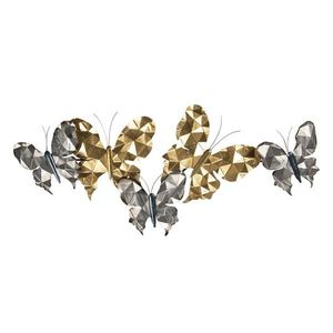 Nástěnná kovová dekorace zlato-stříbrní motýli - 124*6*51 cm 5Y0784 obraz