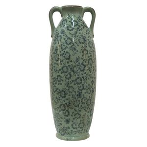 Zelená dekorační váza s modrými květy Minty - Ø 16*45 cm 6CE1393L obraz