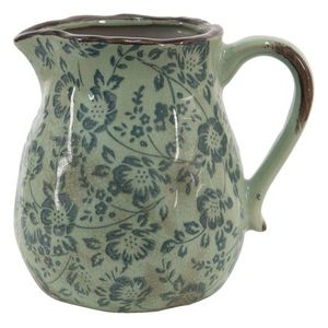 Zelený dekorační džbán s modrými květy Minty - 20*16*20 cm 6CE1390L obraz