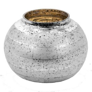 Stříbrný antik skleněný svícen na čajovou svíčku - Ø 11*8 cm 6GL3572 obraz