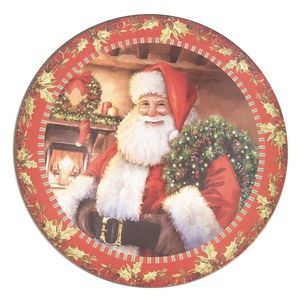 Červený plastový vánoční kulatý podnos/talíř Santa - Ø 33*1 cm 65104 obraz