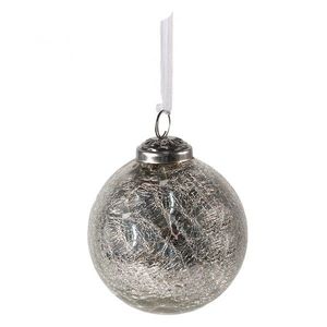 Stříbrná vánoční skleněná ozdoba koule s popraskanou strukturou - Ø 9*10 cm 6GL3847 obraz
