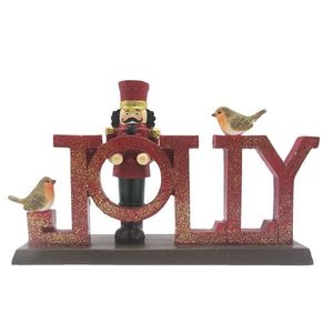 Vánoční dekorace socha Louskáček s nápisem Jolly - 18*4*11 cm 6PR4847 obraz