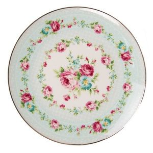 Zelený porcelánový dezertní talíř s květy - Ø 21*2 cm 6CEDP0128 obraz